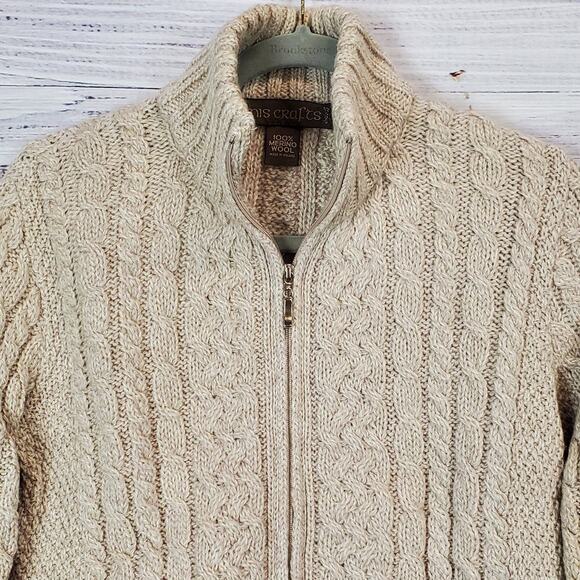 Inis Crafts Irish Merino Wool Ribbed Knit Fisherman Sweater Jacket Gorpcore Med - Picture 3 of 12